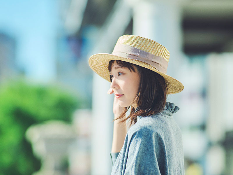 田中帽子店 Alma（アルマ）ポークパイ型 つば広カンカン帽・ブラックリボン