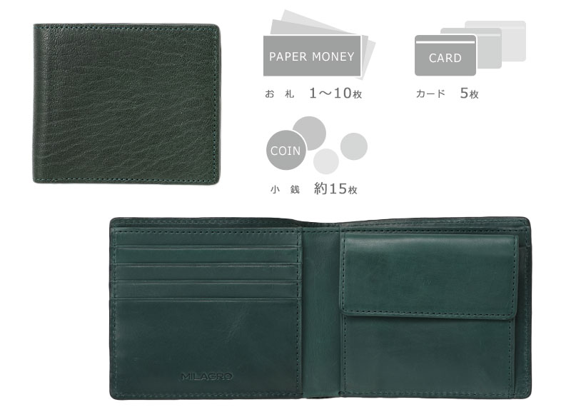 MILAGRO 姫路産ヌメゴート・ラウンドファスナー2つ折り財布