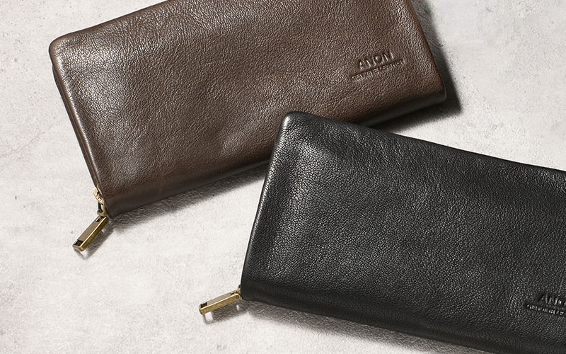 ANON・ゴートレザー・袋縫いラウンドファスナー長財布