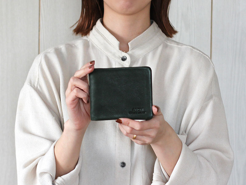 ANON ゴートレザー･袋縫い2つ折り財布 小銭入れ付き