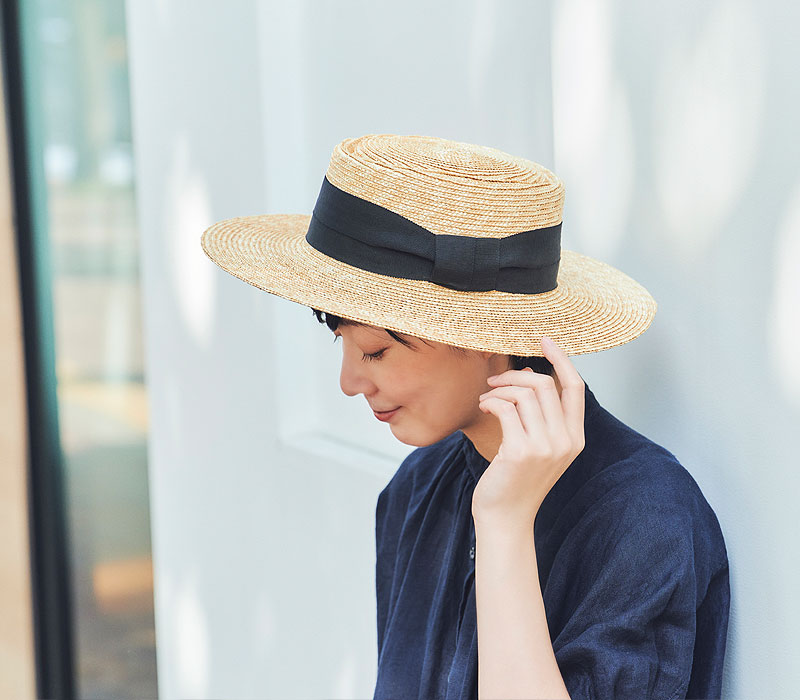 田中帽子店 Alma（アルマ）ポークパイ型 つば広カンカン帽・ブラックリボン