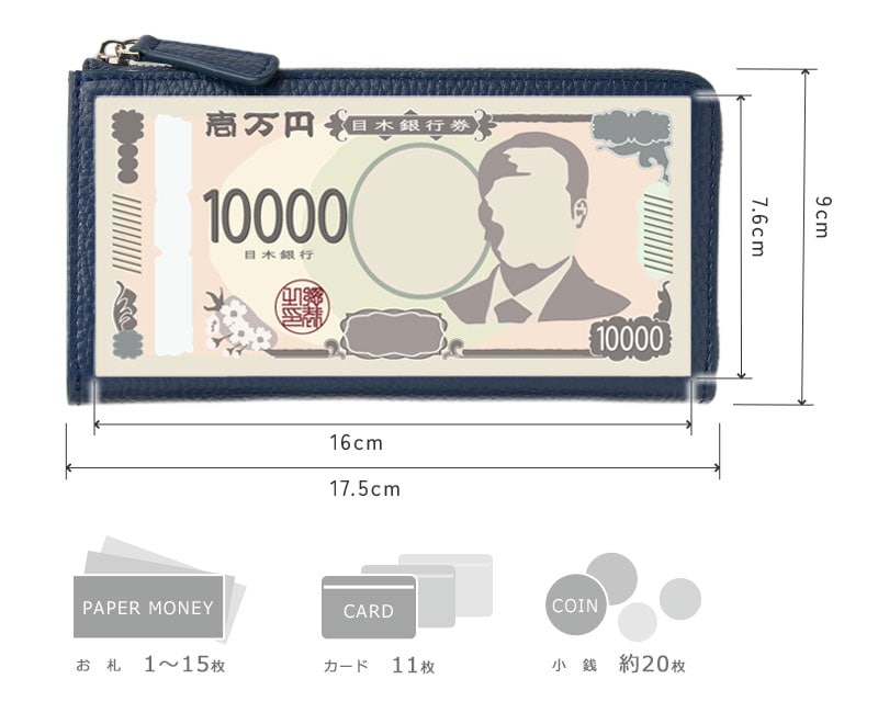 MILAGRO・イタリアンシュリンクレザー・Ｌ字ファスナースリムウォレット