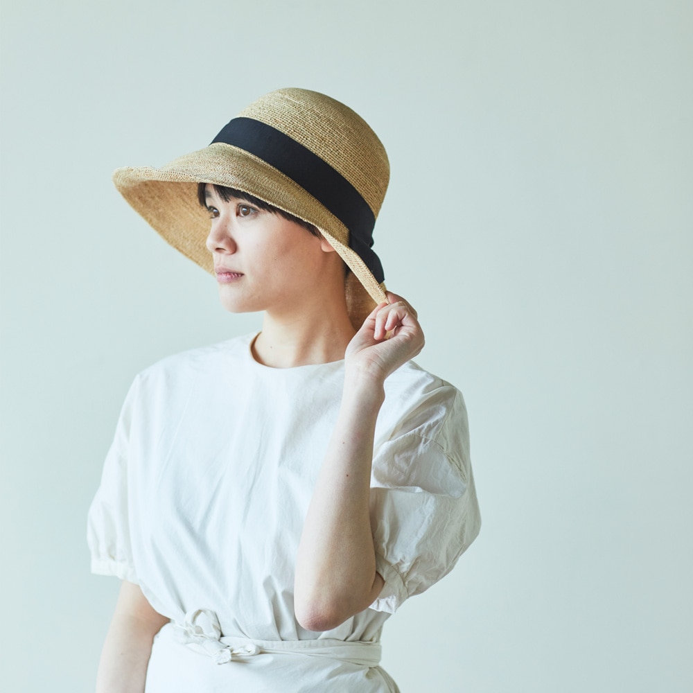 田中帽子店 Fiona（フィオナ）ライフィア つば広キャペリン帽子