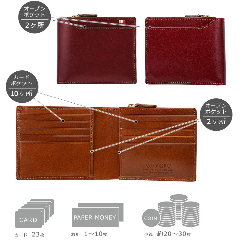 MILAGRO・イタリアンレザー23ポケット 2つ折り財布