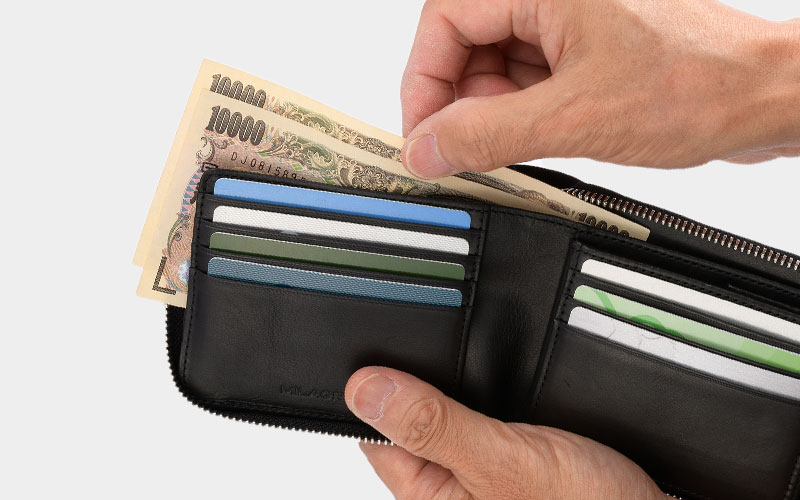 MILAGRO 姫路産ヌメゴート・ラウンドファスナー2つ折り財布