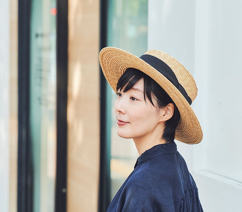 田中帽子店 Alma（アルマ）ポークパイ型 つば広カンカン帽・ブラックリボン