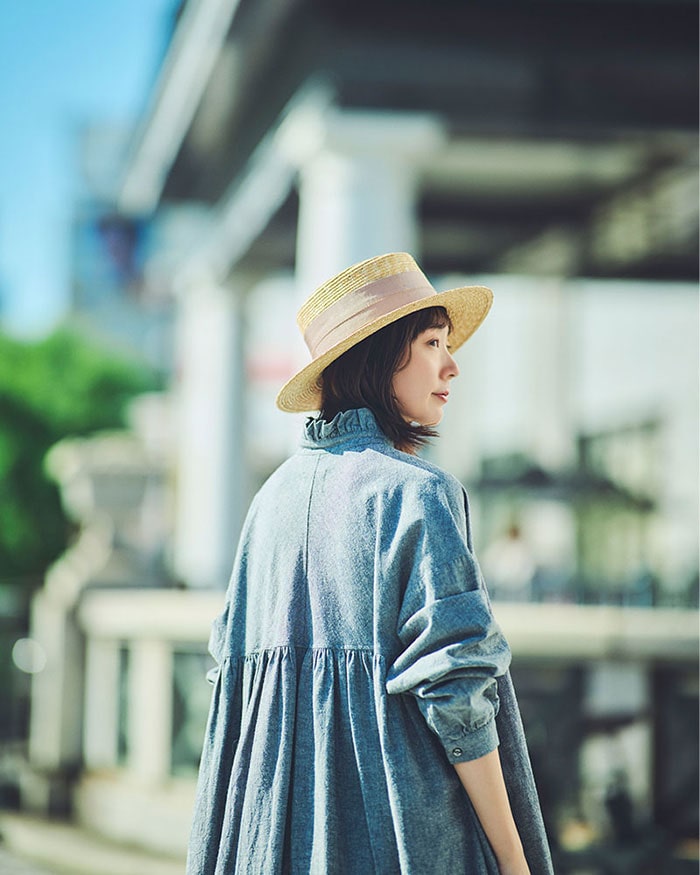 田中帽子店 Alma（アルマ）ポークパイ型 つば広カンカン帽・ブラックリボン