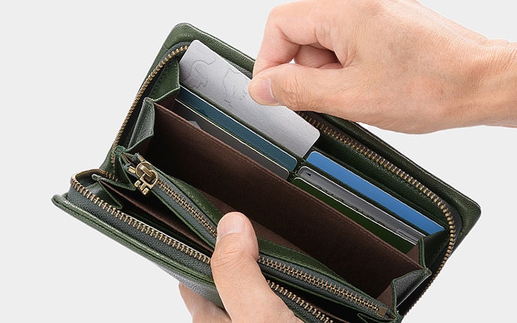 ANON・ゴートレザー・袋縫いラウンドファスナー長財布