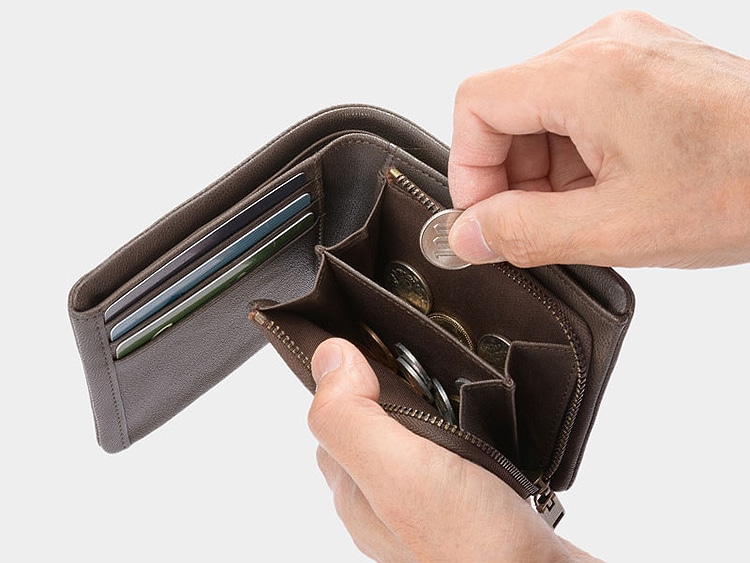 ANON ゴートレザー･袋縫い2つ折り財布 小銭入れ付き