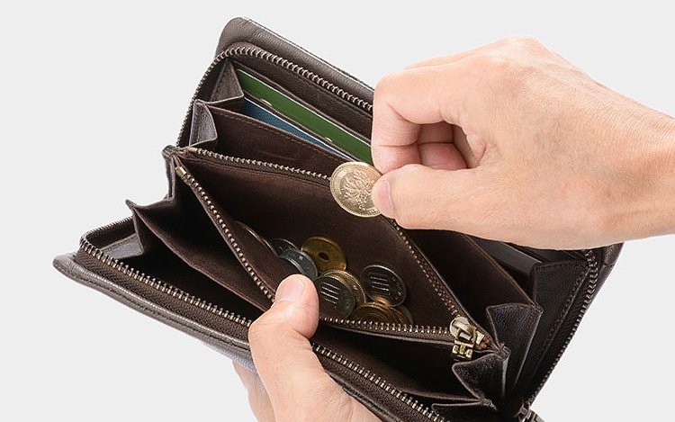 ANON・ゴートレザー・袋縫いラウンドファスナー長財布