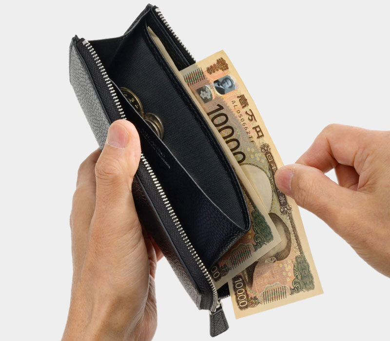 MILAGRO・イタリアンシュリンクレザー・Ｌ字ファスナースリムウォレット