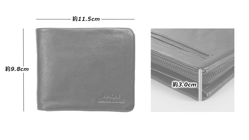 ANON ゴートレザー･袋縫い2つ折り財布 小銭入れ付き
