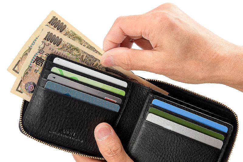 ANON バケッタレザー・ラウンドファスナー二つ折り財布